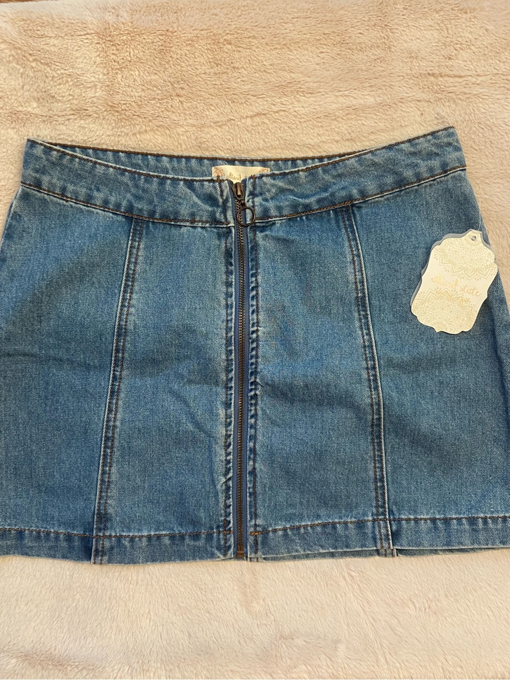 NWT- Altar'd State Blue Front-Zip Denim Mini Skirt